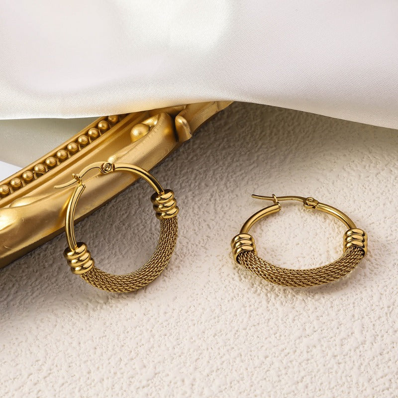 Wholesale Circle Mesh Plated 18K Furnace Gold Non Fading Gold Stainless Steel Earrings