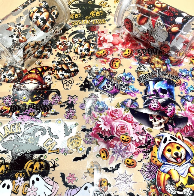 Wholesale Halloween 16oz Cup UV DTF Stickers Random 10pcs/20pcs Wraps for DIY Craft Halloween Festival Wraps