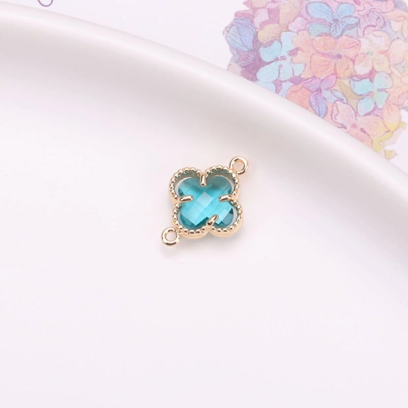 Wholesale 50pcs Crystal Double Hole Four Leaf Clover Pendant