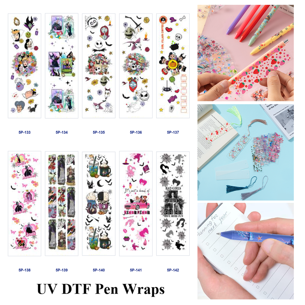 Wholesale 2/ 8/ 16pcs Spooky  Gothic Skeleton Bat  Web Retro Quote Print Pen and Bookmark Stickers UV DTF Wraps OLY Exclusive