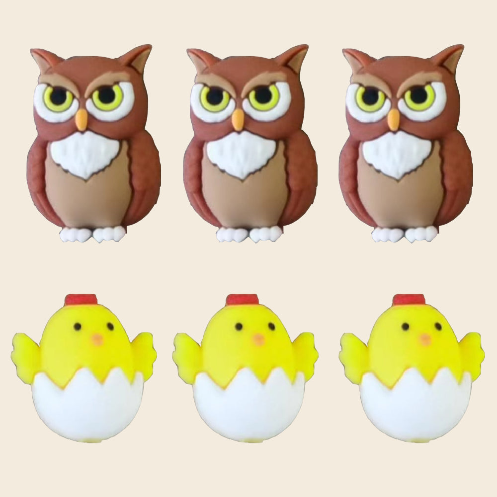 Wholesale 10pcs Cartoon 3D Owl Cute Chick Silicone Beads