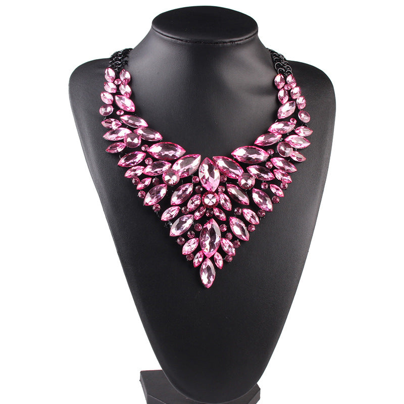 Wholesale Hollow Multi-color Alloy Diamond Necklace