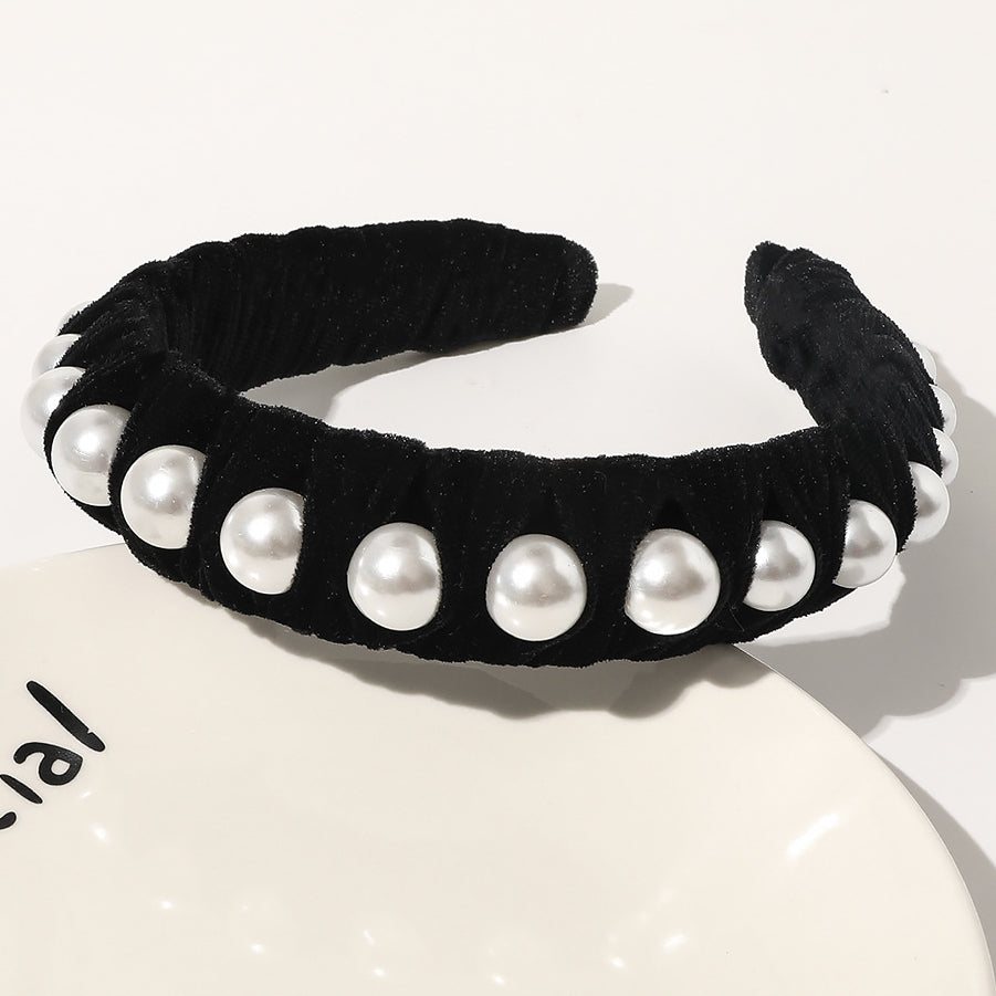 Wholesale of New Autumn and Winter Velvet Woven Pearl Hair Bands