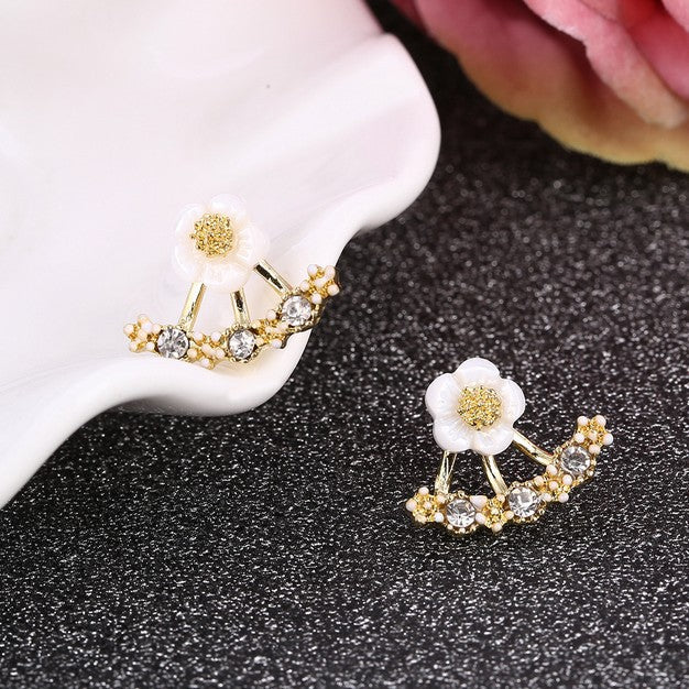 Wholesale small daisy flower rear hanging alloy earrings