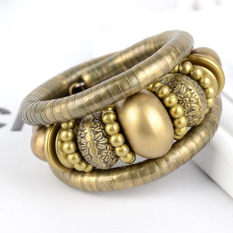 Wholesale  three-circle personality spacer retro beaded Bohemian multi-layer bracelet