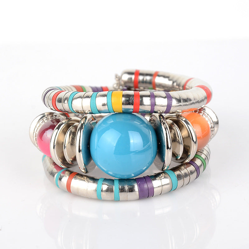 Wholesale  three-circle personality spacer retro beaded Bohemian multi-layer bracelet