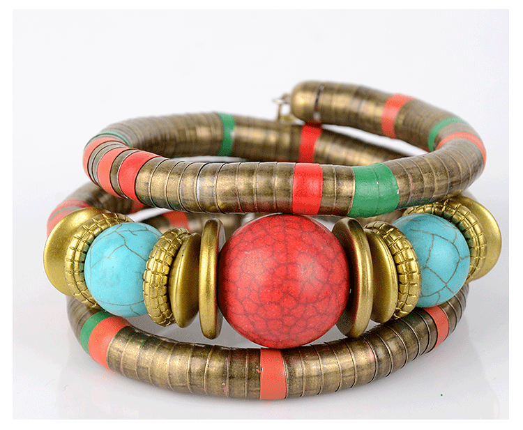 Wholesale  three-circle personality spacer retro beaded Bohemian multi-layer bracelet