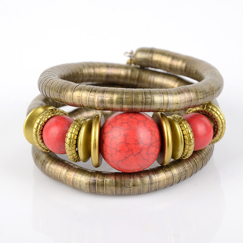 Wholesale  three-circle personality spacer retro beaded Bohemian multi-layer bracelet