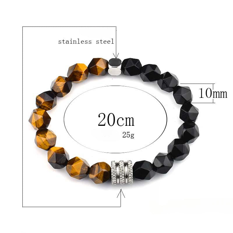 Wholesale Tiger Eye Agate 10mm Faceted Stone Stainless Steel Men's Bracelet