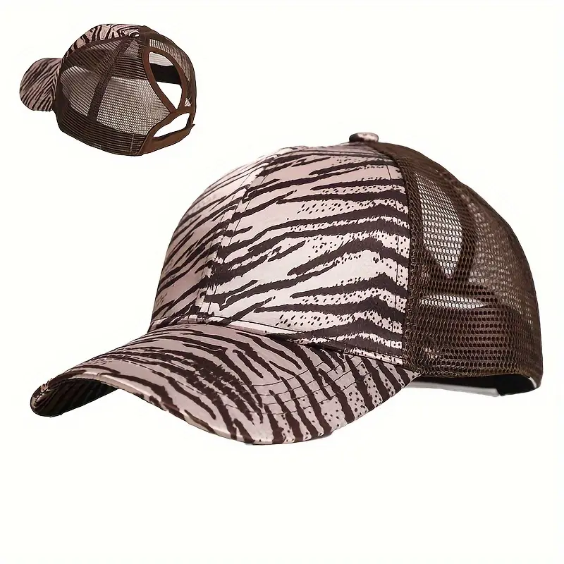 Wholesale Zebra Leopard Cross Ponytail Polyester Baseball Cap