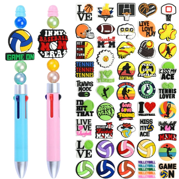 Wholesale Random 100pcs/pack PVC soft rubber perforated beaded accessories for ball sports series   Focal Beads