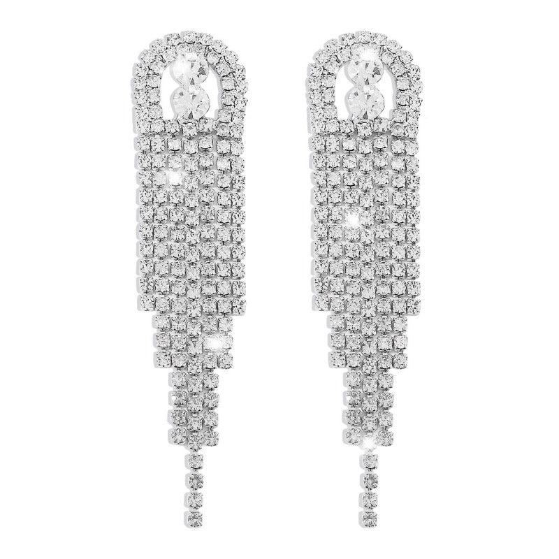 Wholesale Claw Chain Geometric Rhinestone Tassel Sparkling Earrings