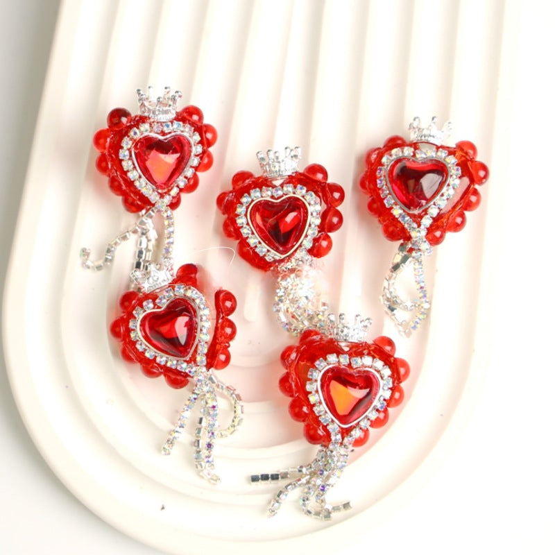 Wholesale Cat Eye Love Crown Beads Full of Diamond Tassel Acrylic Beads