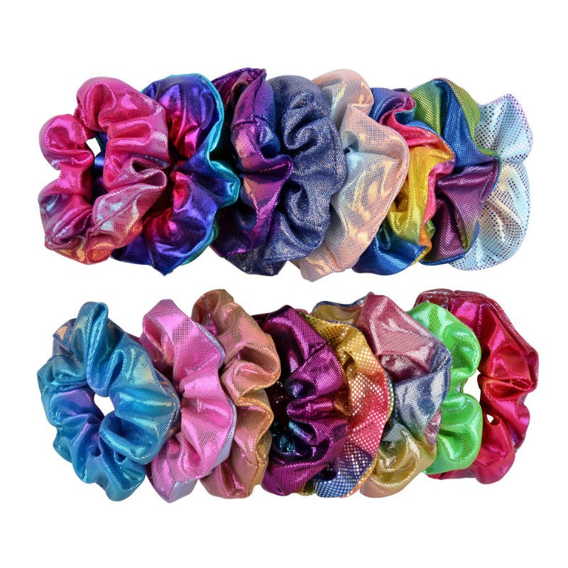 Wholesale 16-color Laser Gold-stamped Fabric Double-color Gradient Pig Intestine Hair Scrunchies