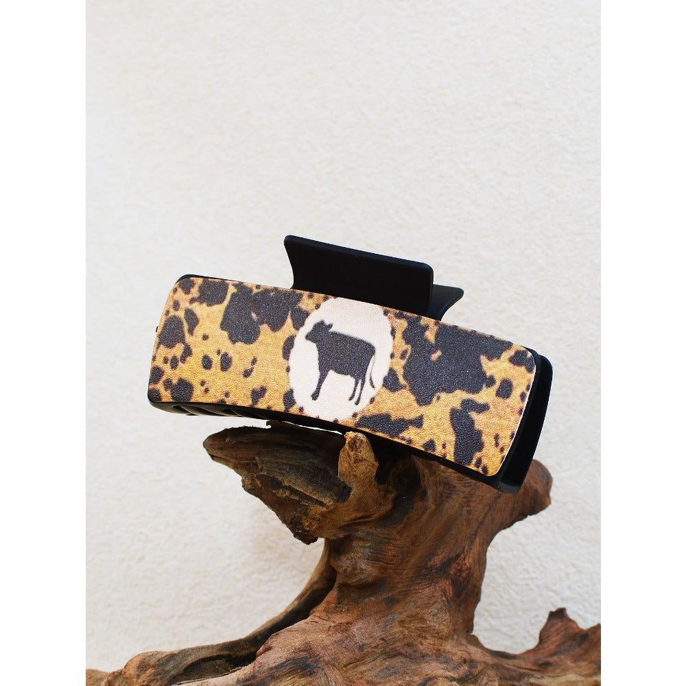 Wholesale Western Style Retro Leopard Print Cross Cow Print Plastic Hair Clip Shark Clip