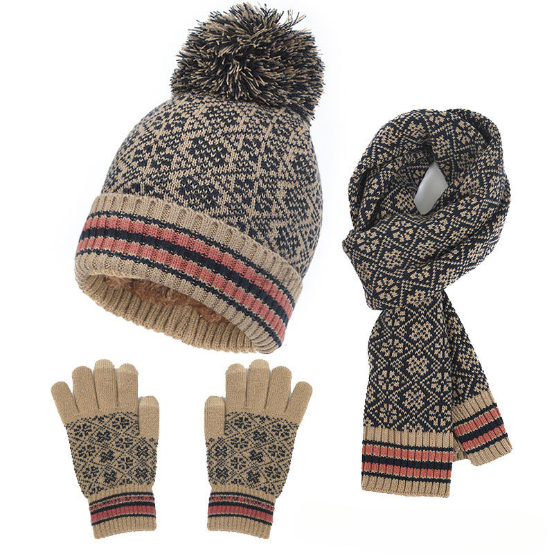 Wholesale Winter Acrylic Jacquard Knitted Hat Gloves Scarf Set
