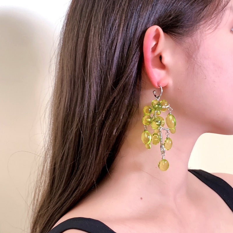Wholesale Crystal Chinese Antique Green Beaded Grape Earrings