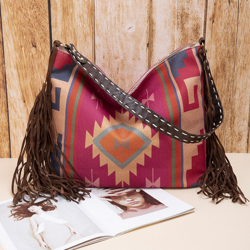 Wholesale Retro Bohemian Hand-woven Flowing Cotton and Linen Shoulder Bag
