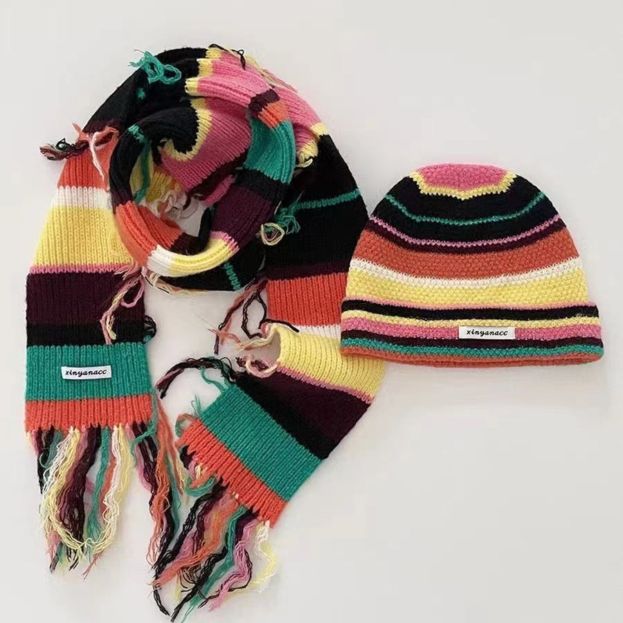 Wholesale Winter Knitted Tassel Woolen Hat Scarf Set