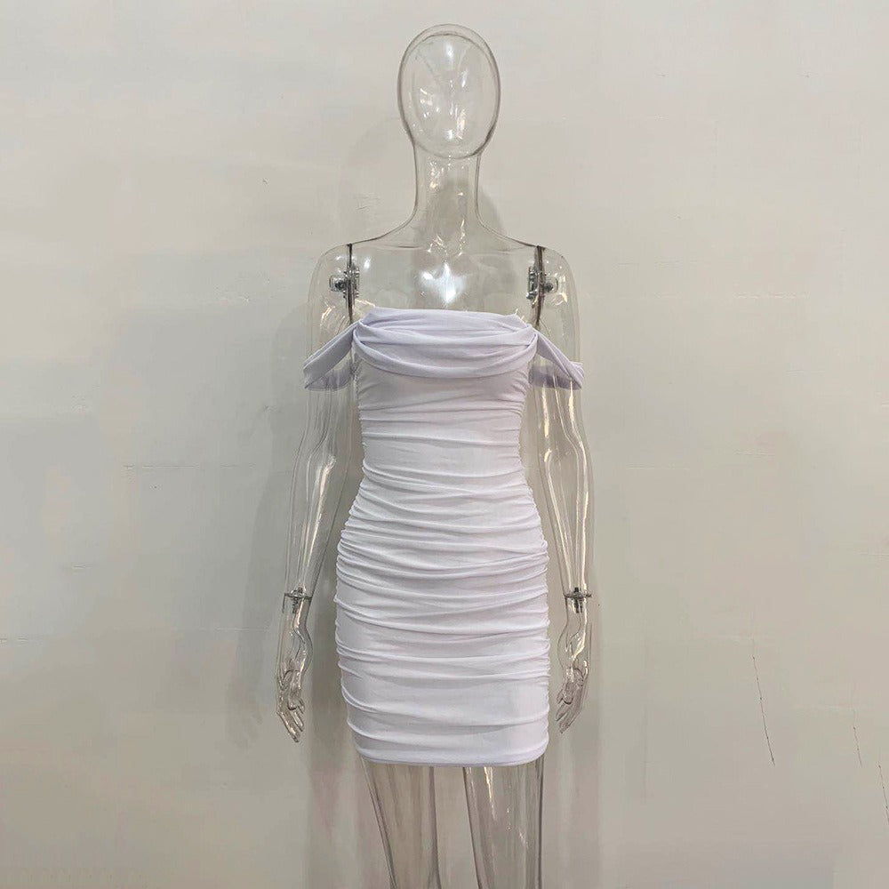 Wholesale Suspender One-shoulder Neck Mesh Sexy Hip Dress