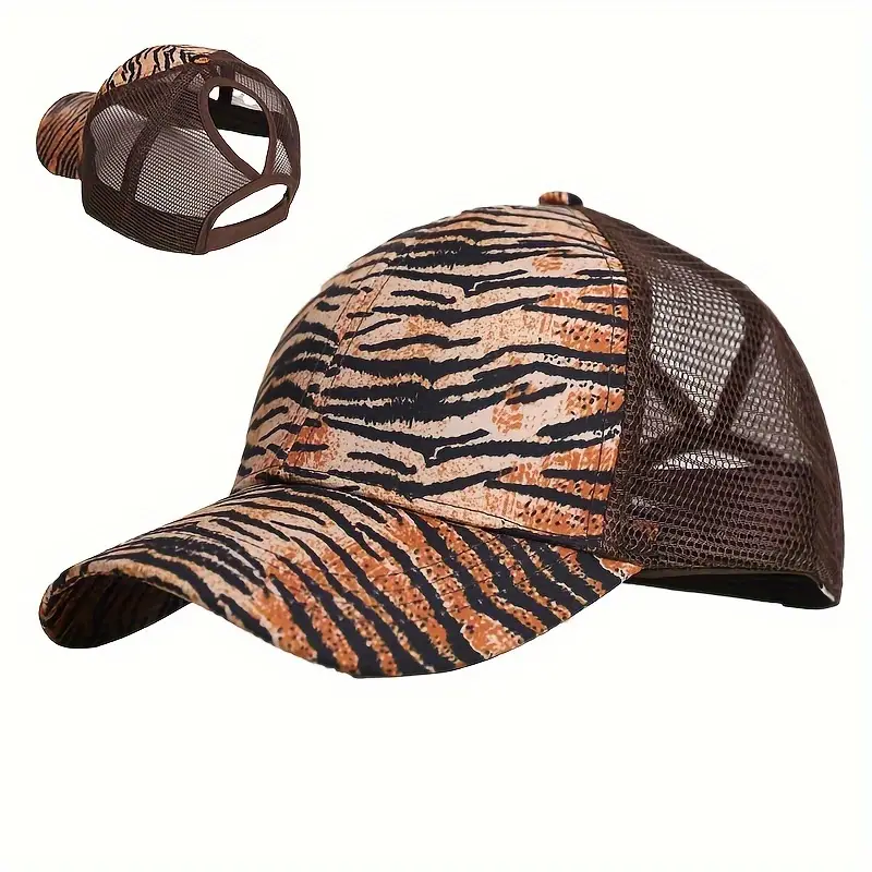 Wholesale Zebra Leopard Cross Ponytail Polyester Baseball Cap