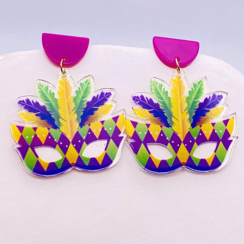 Wholesale Acrylic Shiny Exaggerated Mask Letter Avocado Earrings