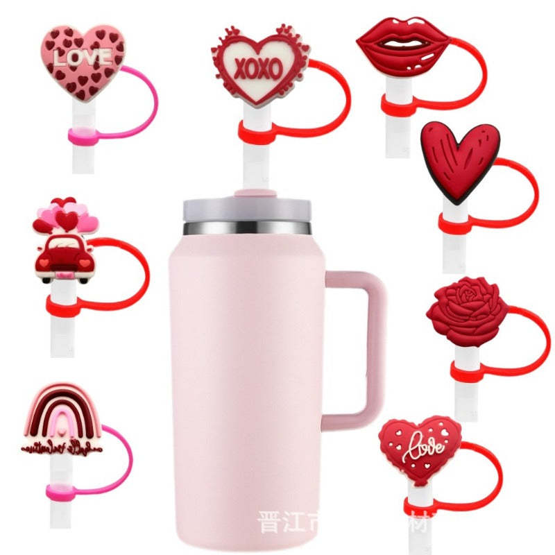 Wholesale 10pcs Valentine's Day Series Love Creative Cartoon Silicone Dust Stopper Water Cup Straw Cover