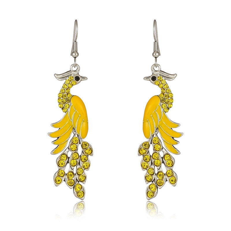 Wholesale Chinese Style Diamond Studded Texture Peacock Retro Earrings