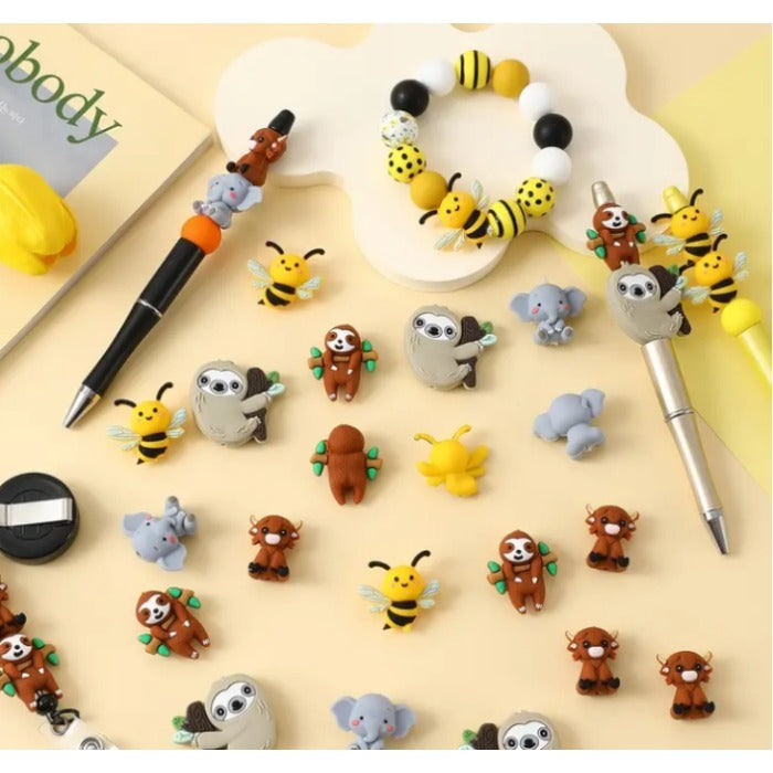 Wholesale 10pcs Cute Brown Highland Cow Silicone Beads