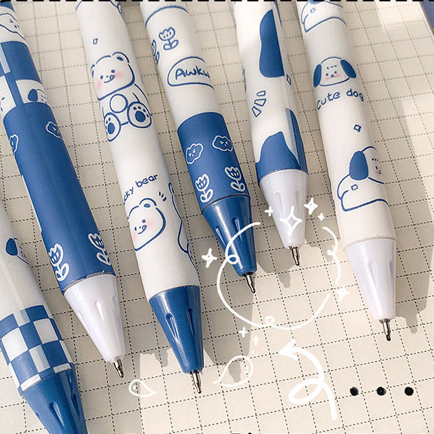 Wholesale 6pcs/box Cute Dog Push Pen Plastic Gel Pen