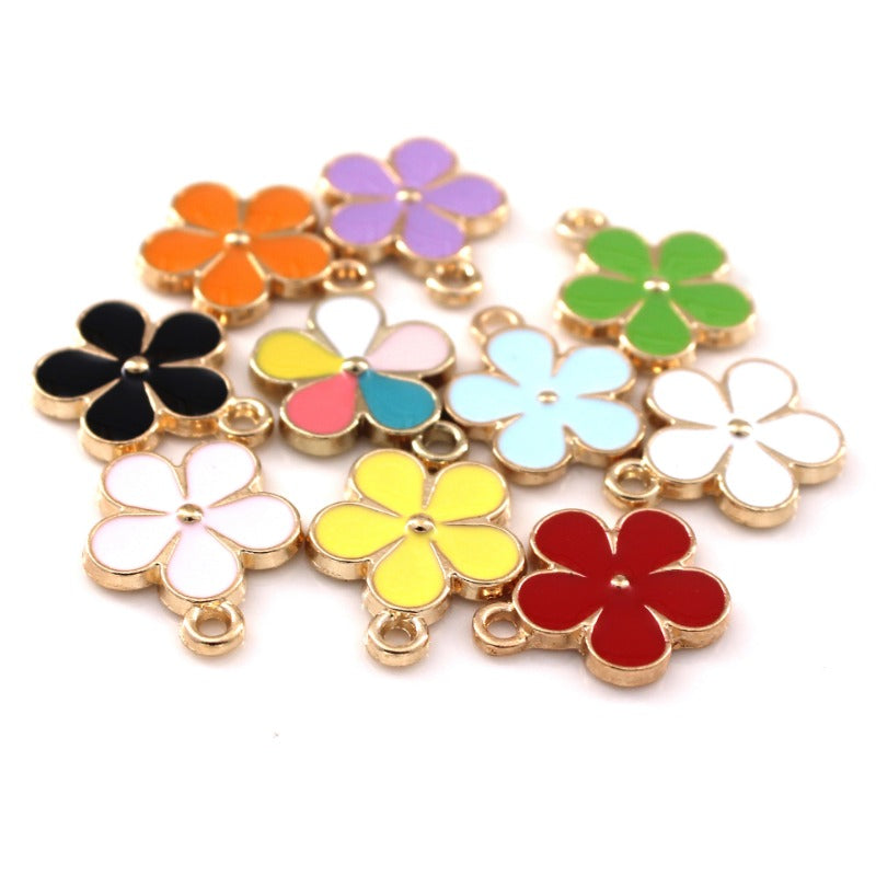 Wholesale 10pcs Small Flower Diy Alloy Oil Drip Keychain Pendant