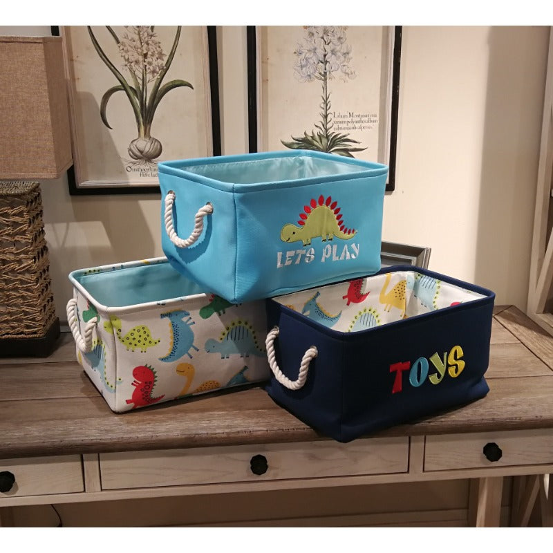 Wholesale Canvas Folding Embroidery Cartoon Dinosaur Toy Storage Basket