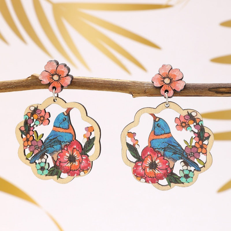 Wholesale Coconut Tree Flower Bird Hollow Round Personalized Fashion Earrings