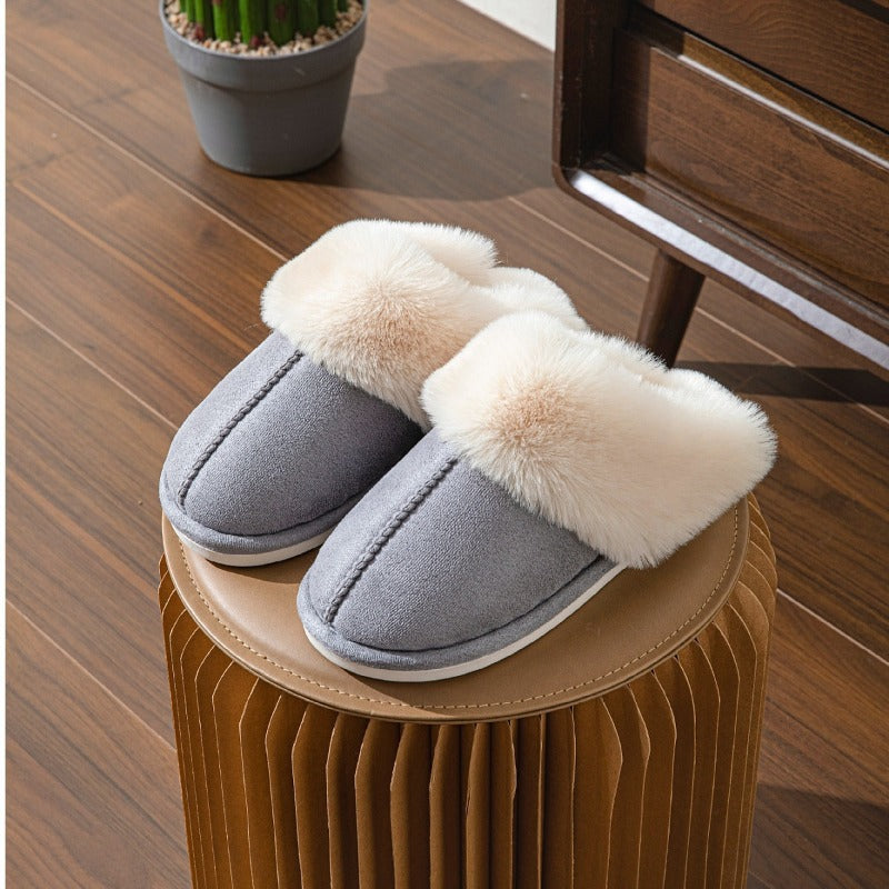 Wholesale Solid Color Imitation Deer Skin Anti Slip Memory Sponge Neutral Autumn and Winter Home Slippers