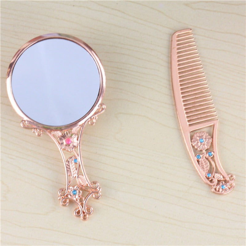 Wholesale Ethnic Style Rose Gold Carving with Comb Handle Exquisite Gift Box Packaging Mirror