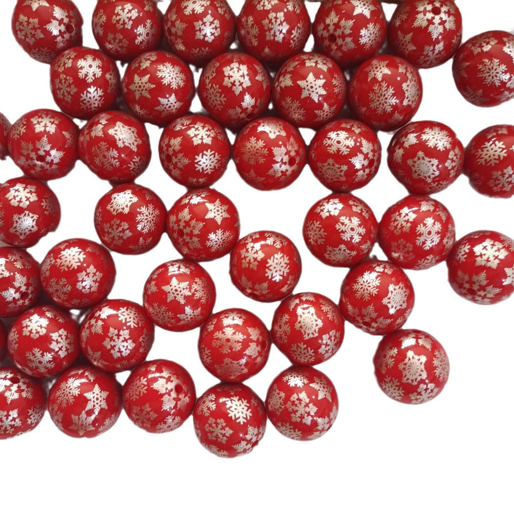 Wholesale 5pcs 20MM Christmas Silver Snowflake Print Beads