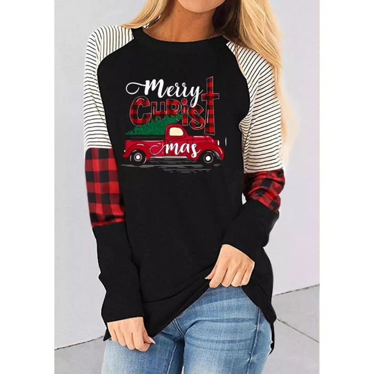 Wholesale Spandex T-shirts Korean Version Loose Casual Pullover Bottoms Christmas Tree Series