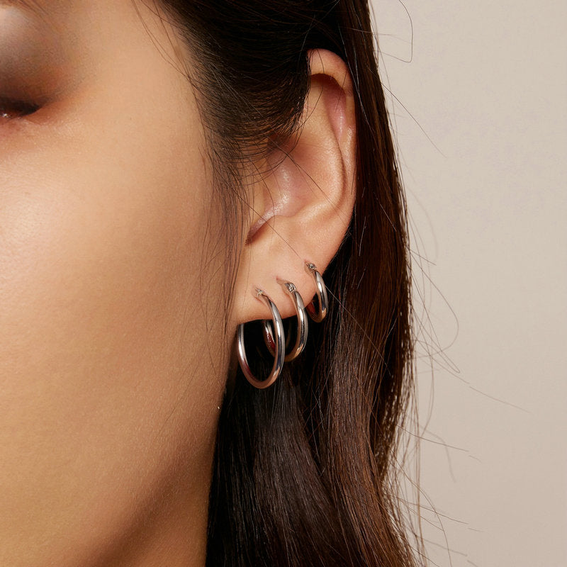 Wholesale 925 Sterling Silver Platinum Plated Simple Plain Hoop Earrings