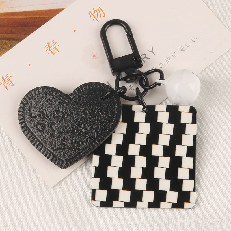 Wholesale Striped Acrylic Square Pendant Leather Heart Keychain