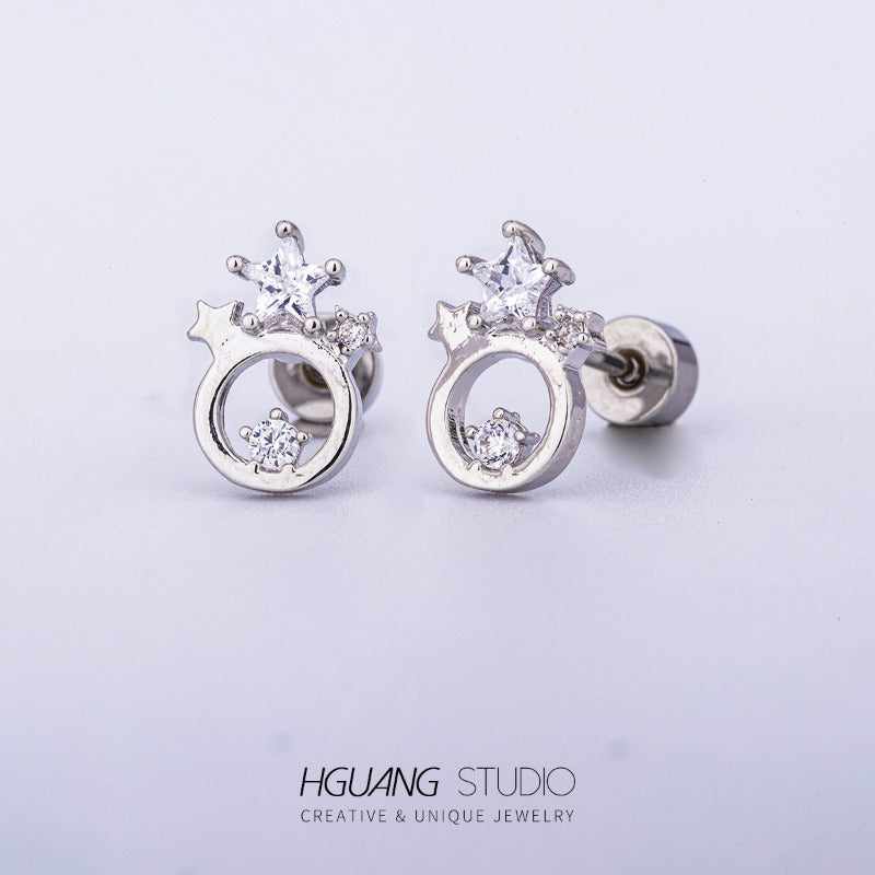 Wholesale Titanium Steel Copper Plated Pentagram Earrings