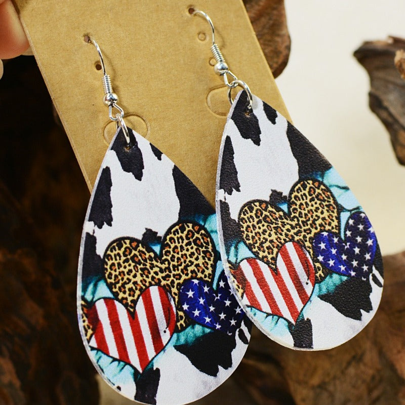 Wholesale Valentine's Day Leather Double-sided Printing Soft Material Graffiti Hand-painted Earrings