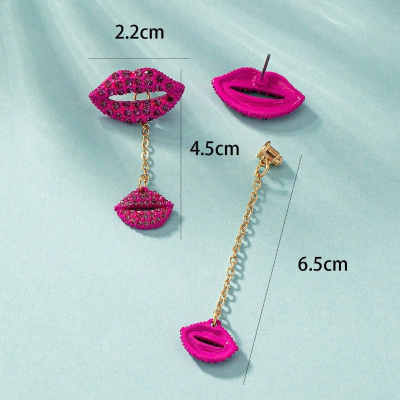 Wholesale Retro Simple Personalized Creative Lips Diamond Set Versatile Long Earrings