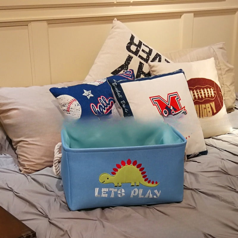 Wholesale Canvas Folding Embroidery Cartoon Dinosaur Toy Storage Basket