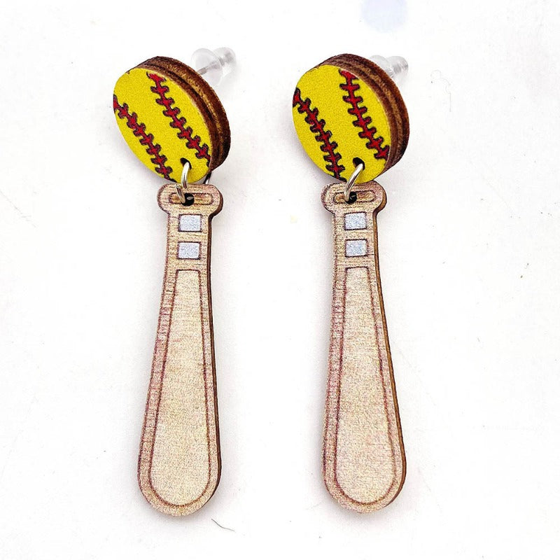 Wholesale Baseball Softball Wooden Earrings