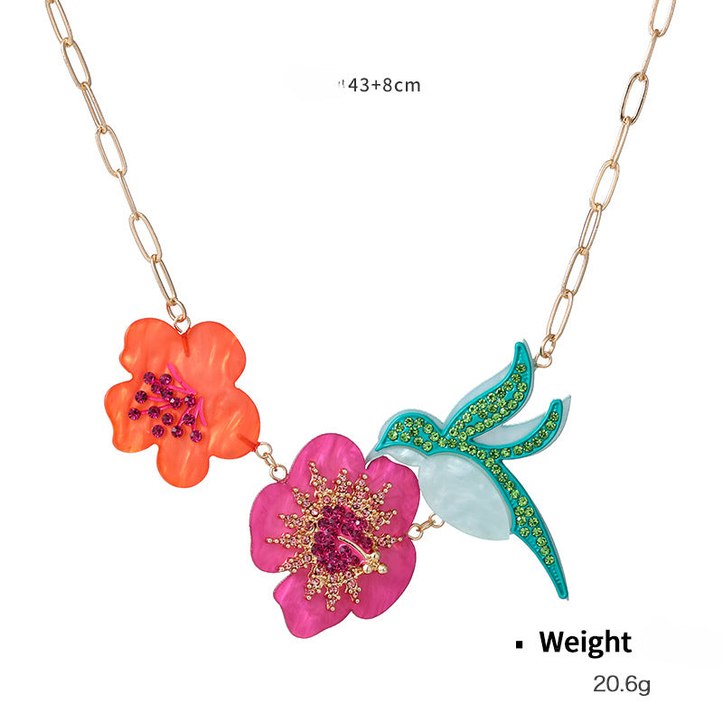 Wholesale Acrylic Flower Bird Alloy Necklace