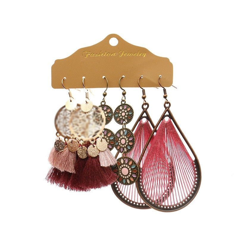 Wholesale Multi-piece Set Boho Tassel Flower Earrings