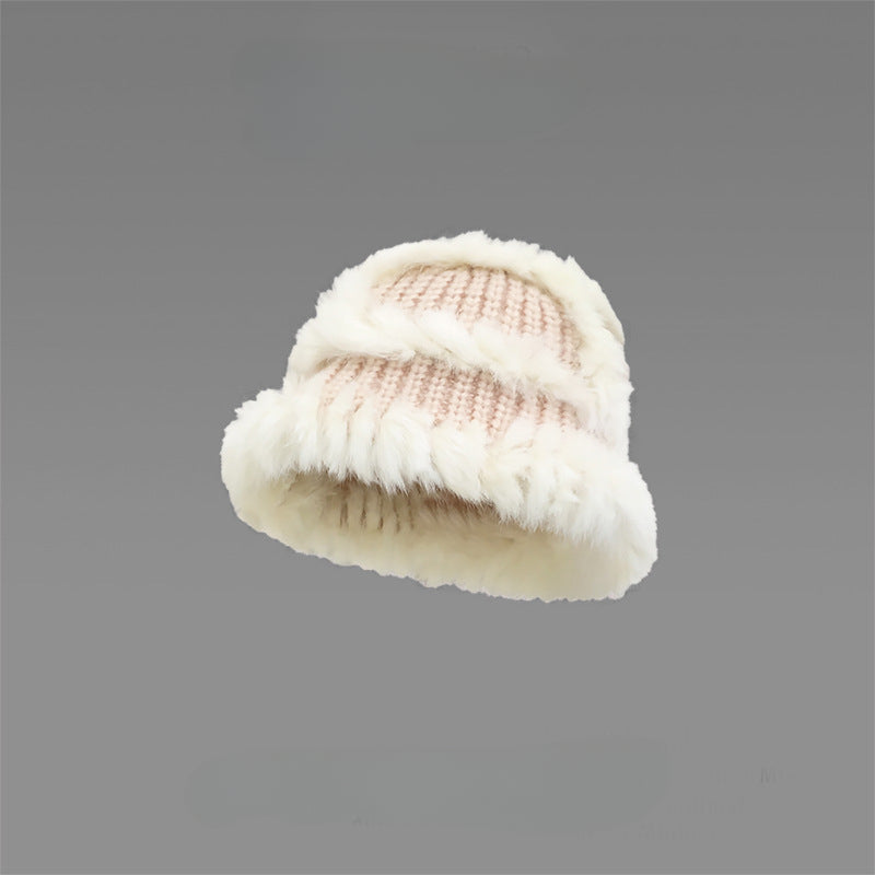 Wholesale Rabbit Fur Autumn Winter Thick Knitted Hat Cute Plush Fashion Fisherman Hat