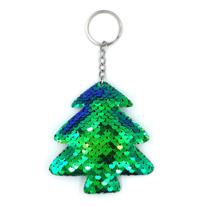 Wholesale Glitter Christmas Tree Reflective Bright Surface Rainbow Pine Keychains