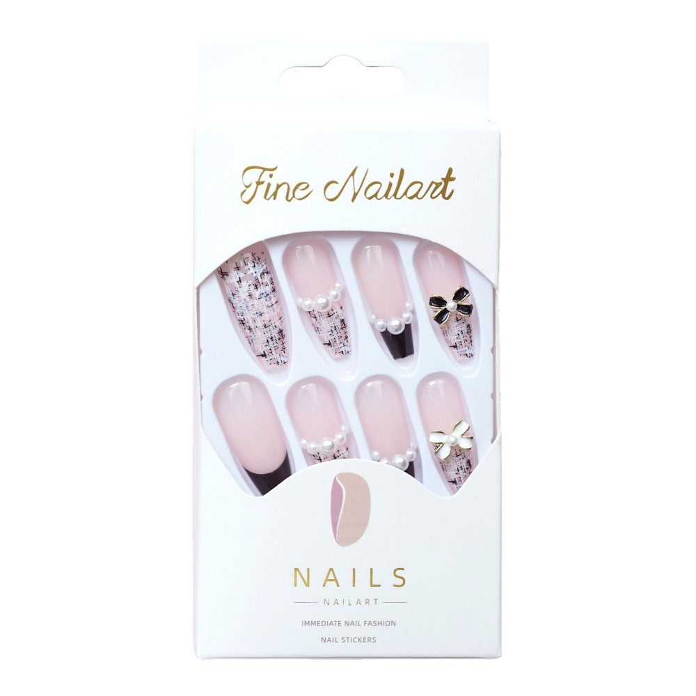 Wholesale Black French Chanel Long Pink Wearable Fake T-stick Nail Art