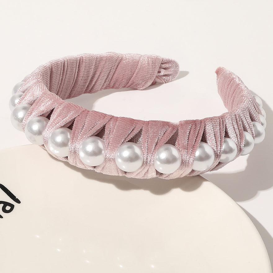 Wholesale of New Autumn and Winter Velvet Woven Pearl Hair Bands